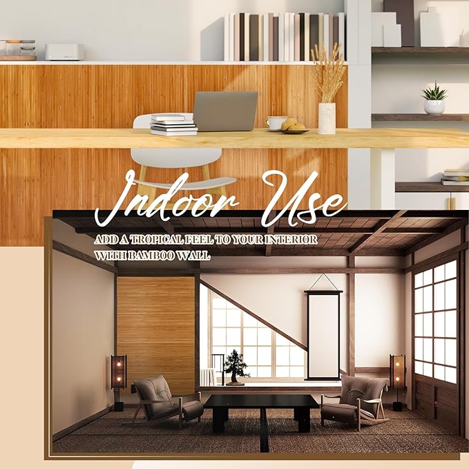 Juexica 2 Pcs Natural Bamboo Wall Panel 4 x 2 ft Bamboo Covering Renewable Pole Wrap Fencing Wainscoting Room Divider for Interior Wall Decoration Bedroom Living Room Ceiling Tiles Outdoor Kitchen