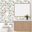 Beige Wallpaper Peel and Stick Blue Floral Bird Vintage Contact Paper 17.5