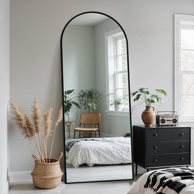 Full Length Mirror, 64" x 21" Arched Full Body Mirror Large Standing Floor Mirrors, Mirrors for Bedroom, Bathroom, Living Room Standing or Wall Leaning, Black