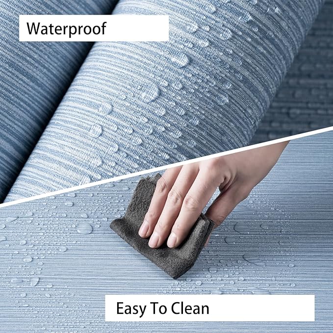 Grasscloth Textured Wallpaper Blue Peel and Stick 24inX393in Fabric Wall Paper Upgraded Thick Self-Adhesive Vinyl Contact Paper for Home Use(Dark Blue)