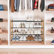 STORAGE MANIAC Expandable Shoe Rack, 12 Pairs Stackable Small Shoe Rack, Metal Adjustable Shoes Organizer for Closet, Entryway, Hallway, Garage, Front Door, Shoes Shelves, Bamboo 3 Tier
