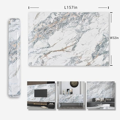 Thick Blue Marble Granite peel and stick Wall Paper 32x157inch Vinyl Wrap Flower Textured Countertop Waterproof Contact Paper Removable Modern Walls Sticker Mural Top Decor Barthroom Backsplash Roll