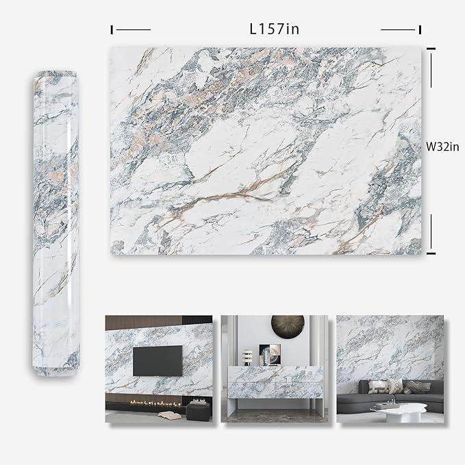 Thick Blue Marble Granite peel and stick Wall Paper 32x157inch Vinyl Wrap Flower Textured Countertop Waterproof Contact Paper Removable Modern Walls Sticker Mural Top Decor Barthroom Backsplash Roll