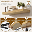 Fun Memories Floating Shelves for Wall, 20Inch Floating Shelves Set of 2, Hanging Shelf with Invisible Brackets, Wood Shelves for Living Room, Bedroom, Kitchen, Oak