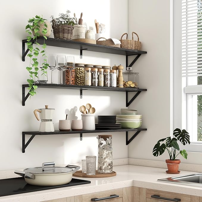 Axeman 40 Inch Floating Shelves | 8 Inch Deep Black Wall Shelves Set of 2 | 39.4