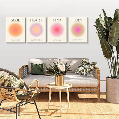 Framed Art Angel Halo Aesthetics Poster Set of 4 Pieces Colorful Aura Gradient Canvas Wall Art Spirit Soul Quote Print Painting Danish Pastel Bedroom Bathroom Yoga Wall Decor Gift for Lovers 12x16