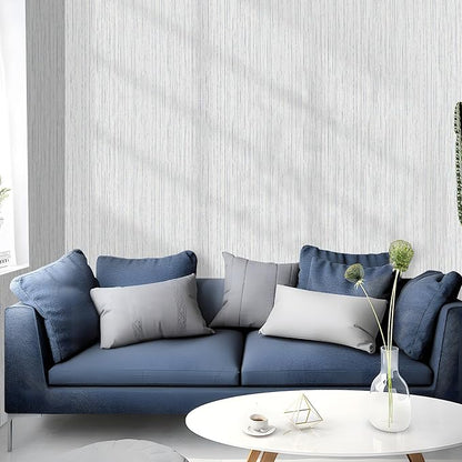 Beige Grey Grasscloth Wallpaper Peel and Stick 15.74" X 472.44" Removable Contact Paper Linen Wallpaper Self-Adhesive Waterproof Vinyl Rolls for Room Cabinets Furniture Desk