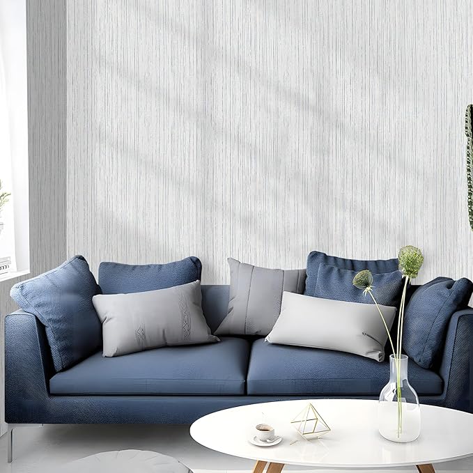 Beige Grey Grasscloth Wallpaper Peel and Stick 15.74