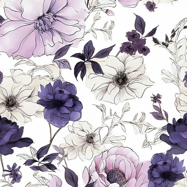 Floral Peel and Stick Wallpaper,Purple/White/Pink Watercolor Flower Contact Paper, Botanical Wall Paper Mural Self Adhesive Removable Waterproof for Bedroom Shelves Cabinet Drawer Table 17.5" x 118"