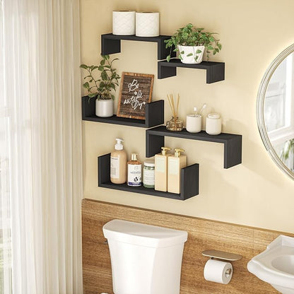 SRIWATANA Floating Shelves for Wall, Wall Shelves for Bathroom, Bedroom, Living Room, Kitchen, Office, Wood Shelves for Home Decor Set of 5 (Weathered Black)