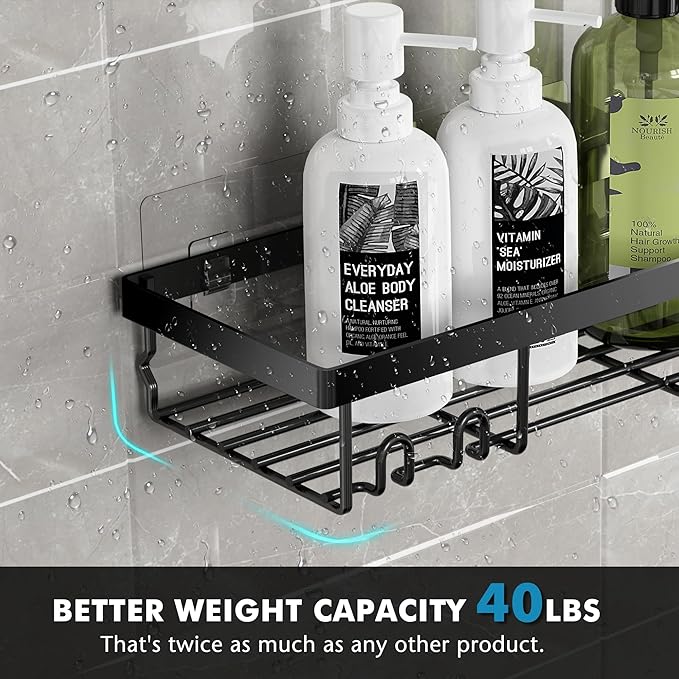 Moforoco Shower Caddy Shelf Organizer Rack, Self Adhesive Black Bathroom Shelves Basket, Home Farmhouse Wall Inside Organization and Storage Decor Rv Accessories, First Camper Apartment Essentials