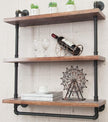 Industrial Wall Mounted Iron Floating Pipe Shelves/Shelving/Racks/Storage/Bookcases/Brackets, DIY Open Bookshelves/Shelving for Kitchen/Office, Retro Black (3-Tier Floating Shelves)