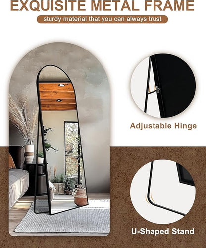 Delma Full Length Mirror, Large Floor Mirror for Wall, Bedroom, Bathroom, Living Room with Aluminium Frame (Stand, Arch 69x24, Black)