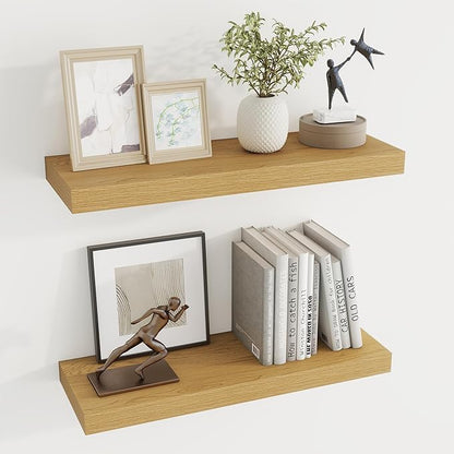 Dreamland 24 Inches Floating Shelves for Wall, 6.7 Inch Deep Floating Shelves Set of 2, Large Display & Storage Shelf, Wall Shelf for Bathroom Bedroom Living Room Kitchen Office,Oak