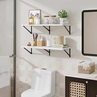 Floating Shelf for Wall,32" WX10 D Wood Floating Shelves with Sturdy Metal Bracket Set of 2,Wall Mounted Hanging Shelf for Bathroom,Bedroom,Kitchen,White