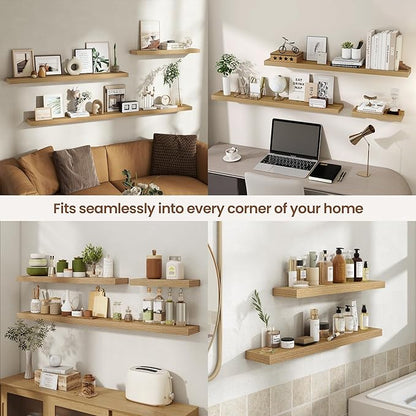 48 Inch Floating Shelves for Wall 1 Pack, 48" Wall Shelves for Books, Storage, Decor, Wall Mounted Floating Shelf with Invisible Brackets for Kitchen, Living Room, Light Brown