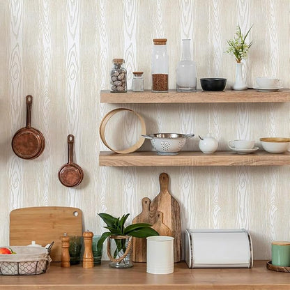Yun-aeon White and Gold Wood Contact Paper 17.3"x400" Rustic Wooden Peel and Stick Wallpaper Removable Self-Adhesive Wallpaper Wood Grain Contact Paper for Countertops Cabinets