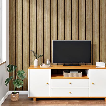 3D Wood Panels for Wall Acoustic Wood Wall Panels 11.8"x196" Soundproof Vintage Wooden Slat Wallpaper Removable Herringbone Shiplap Wallpaper for Bedroom TV Background Living Room Ceiling