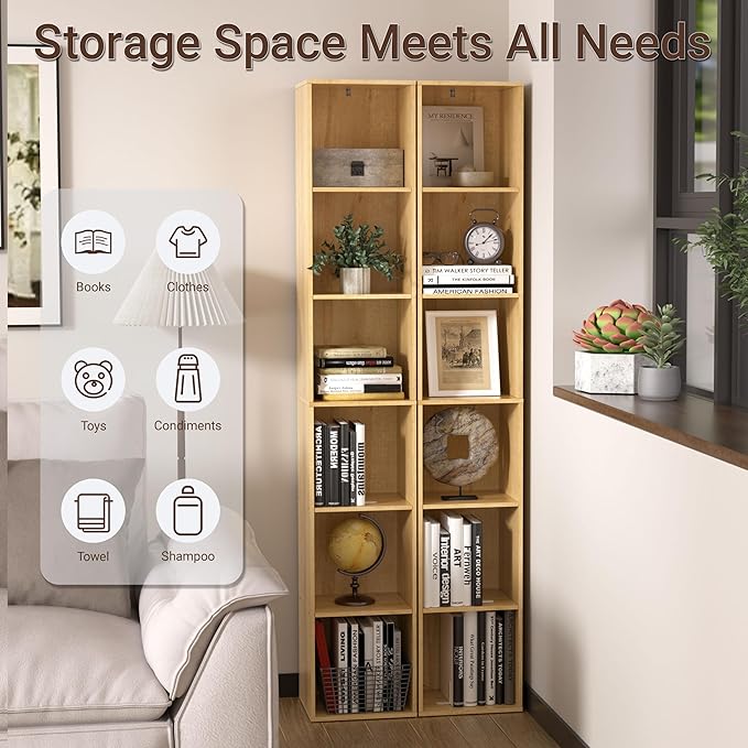 Cube Shelf,6 Cube Storage Organizer, 6 Tier Cube Low Bookcase Freestanding Storage Display Organizer, Six-Cubes Open Shelf Bookshelf for Home Office (Oak, 6-Cube)