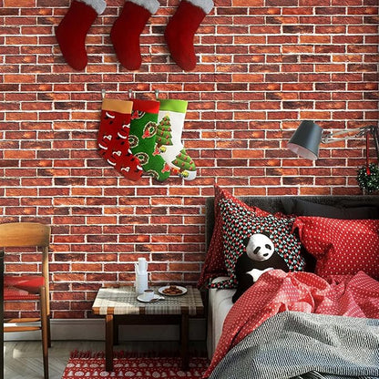 Brick Wallpaper Peel and Stick Red Brick Wall Paper for Bedroom 17.7” x 511.8” Vintage Faux Brick Contact Paper for Fireplace Kitchen Backsplash Accent Wall Home Decorations Wallpaper
