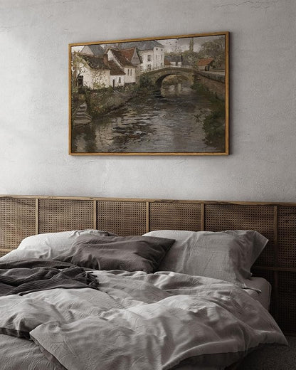InSimSea Framed Canvas Wall Art Vintage Decor, Riverside Small Town Large Canvas Prints Home Decor, Rustic Farmhouse Hanging Wall Decor for Bedroom Living Room, 24"x36"