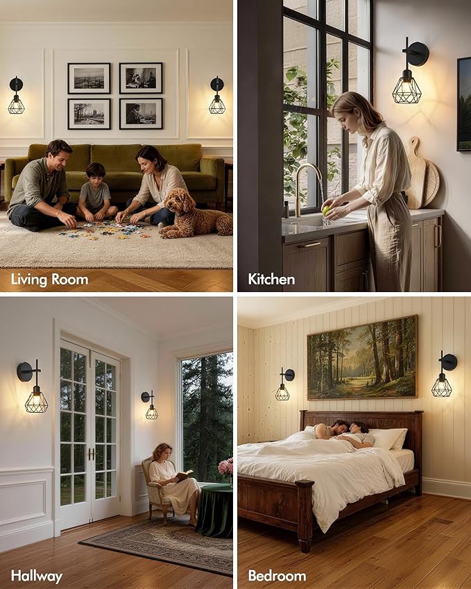 Black Hollow Wireless Battery Operated Wall Sconces Set of 2, 8000mAh Rechargeable Dimmable Wall Light with Remote, Cordless Battery Powered Lamp Decor Fixture for Bedroom Living Room Hallway