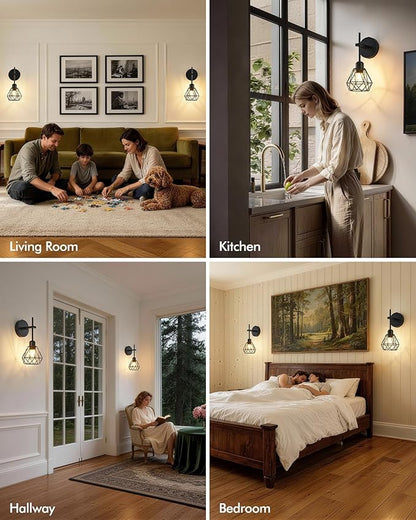 Black Hollow Wireless Battery Operated Wall Sconces Set of 2, 8000mAh Rechargeable Dimmable Wall Light with Remote, Cordless Battery Powered Lamp Decor Fixture for Bedroom Living Room Hallway