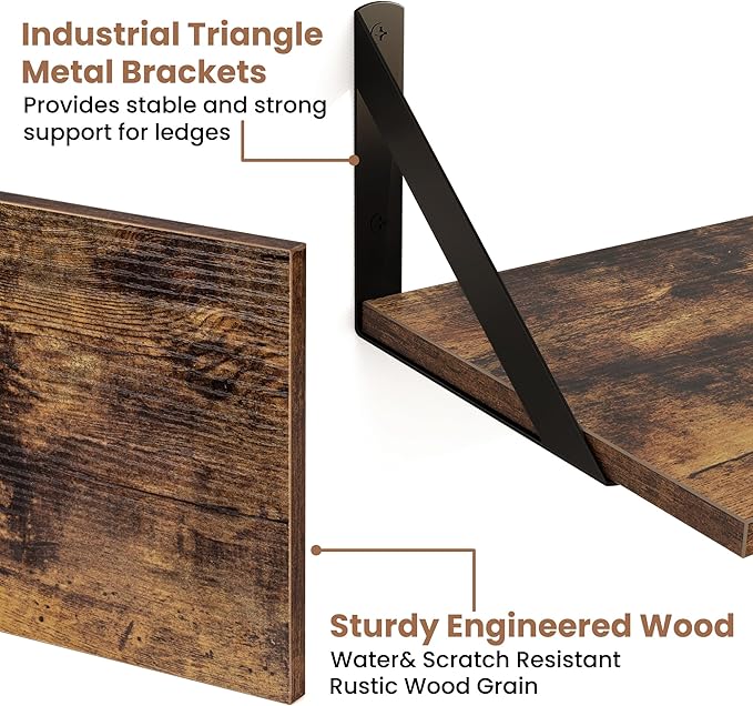 Axeman Floating Shelves for Wall, 16''W x 8''D Wood Floating Shelves Set of 2, 8 Inch Deep Rustic Wall Shelves for Bookshelf Living Room Bedroom Home Office Bathroom