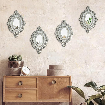 ZEXUIRU Set of 4 Wooden Rustic Wall Mirror Vintage Style Decorative Entry Mirror Farmhouse Wall Decoration for Living Room Bedroom Bathroom Kitchen