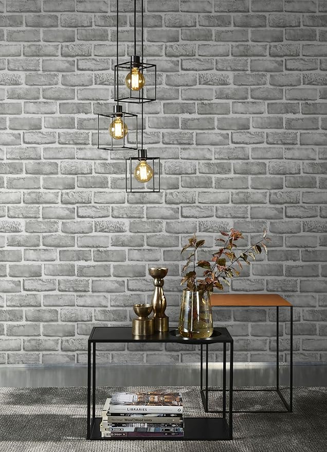 Guvana 17.3" x 394" Grey Brick Wallpaper Peel and Stick 3D Brick Contact Paper Self Adhesive Wallpaper for Bedroom Modern Removable Vinyl Film Decor Backsplash Walls