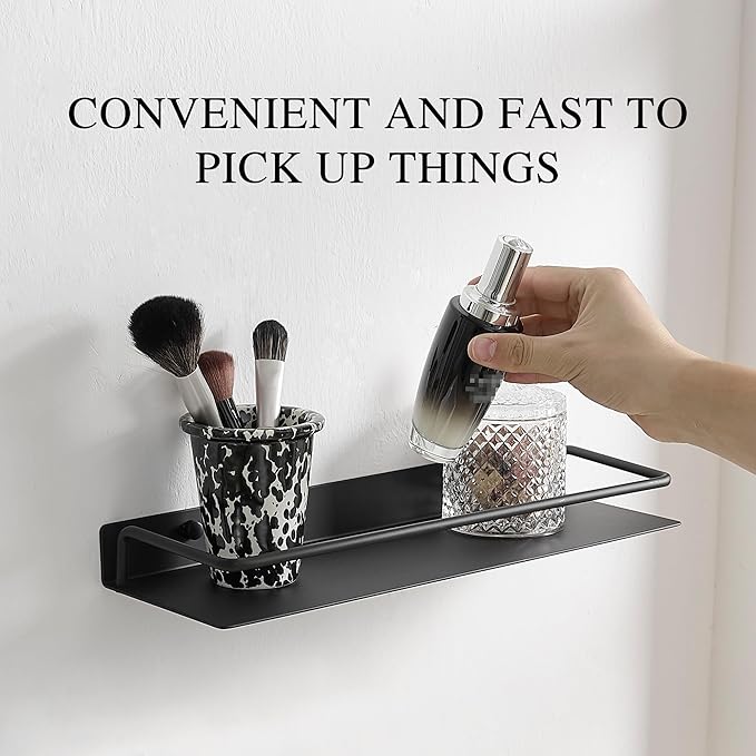 Metal Wall Shelf, Metal Floating Shelf, Black Floating Shelf, Small Shelf for Wall, Display Shelves for Bathroom Bedroom Kitchen (Black, 12Inch)