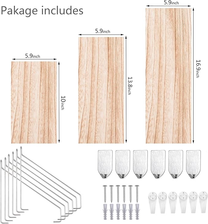 MITIME Floating Shelves Set of 3 Rustic Solid Wood Floating Shelf Wall Storage Shelves for Living Room, Bedroom, Bathroom, Kitchen Laundry, Office,no Drill Shelf (Light Color L+M+S)