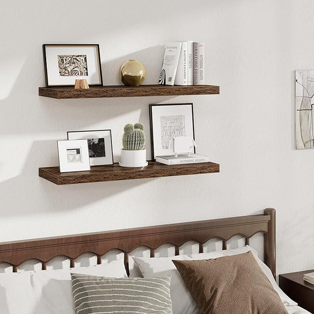 Fun Memories Deep Floating Shelves, 36" W x 12" D Wood Floating Shelves for Wall, 2 Pack Extra Deeper & Thicker Wall Mounted Storage Shelf for Living Room Laundry Room Kitchen Home Office, Brown