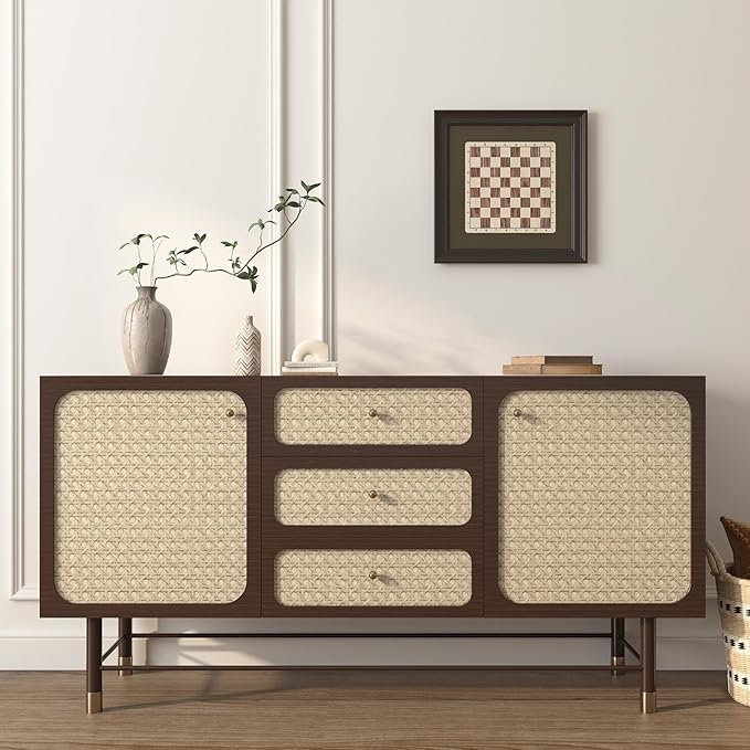 FunStick Tan Brown Rattan Wallpaper Peel and Stick Cane Webbing Wicker Weave Beige Rattan Contact Paper for Furniture Cabinets Waterproof Boho Faux Textured Wall Paper Self Adhesive Burlap Fabric Roll