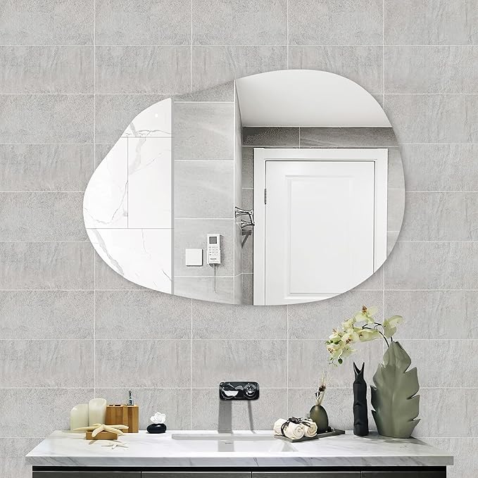 CULER Irregular Bathroom Wall Mirror,22 x 30 Inch Asymmetrical Frameless Vanity Modern Tempered Glass Mirror for Bedroom,Living Room,Entryway