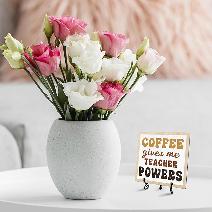 Coffee Sign Desk Decor, Coffee Gives Me Teacher Powers Sign With Iron Stand, Teacher Appreciation Gifts, Wood Plaque Gifts For Teacher -52