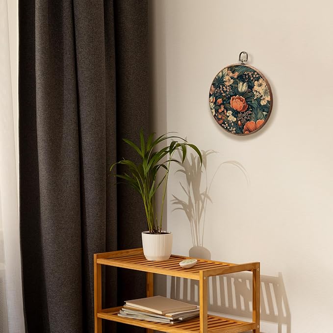 KSDUT Aesthetic Flower Dark Wall Art Decor - Botanical Neutral Mid Century Modern Wall Art Canvas Frame Hanging Prints, Vintage Landscape Round Wall Art Decor for Home Decorations 10