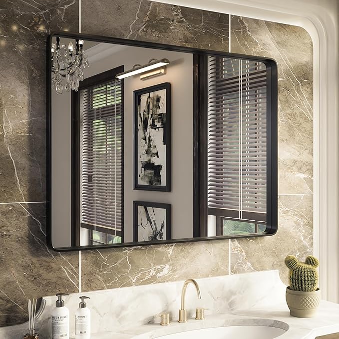 ISKM Black Metal Framed Bathroom Mirror for Wall 40