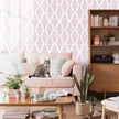 Modern White and Pink Peel and Stick Wallpaper Stripe Diamond Wallpaper Vinyl Waterproof Contact Paper Shelf Paper Drawer Liner Roll for Bedroom Living Room 17.7