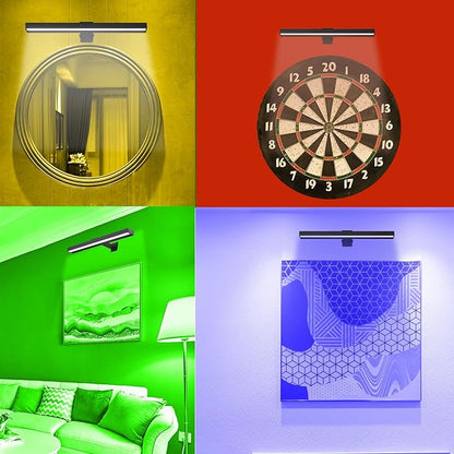 Wireless Picture Light, 16" Metal Rechargeable Painting Light Display Lamp with APP Music Sync Multi Dynamic Modes Dartboard, Timer Dimmable Artwork Light for Frame Portrait, Black