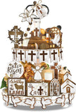 Amyhill 31 Pcs Religious Easter Tiered Tray Decor Christian Easter Decorations He is Risen Christian Wooden Signs Farmhouse Cross Lily Dove Table Decor for Home Kitchen Shelf Coffee Bar