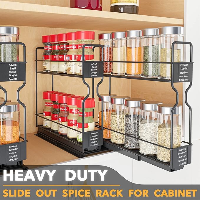 SpaceAid Pull Out Spice Rack Organizer for Cabinet, Heavy Duty Slide Out Seasoning Kitchen Organizer, Cabinet Organizer, with Labels, 5.2