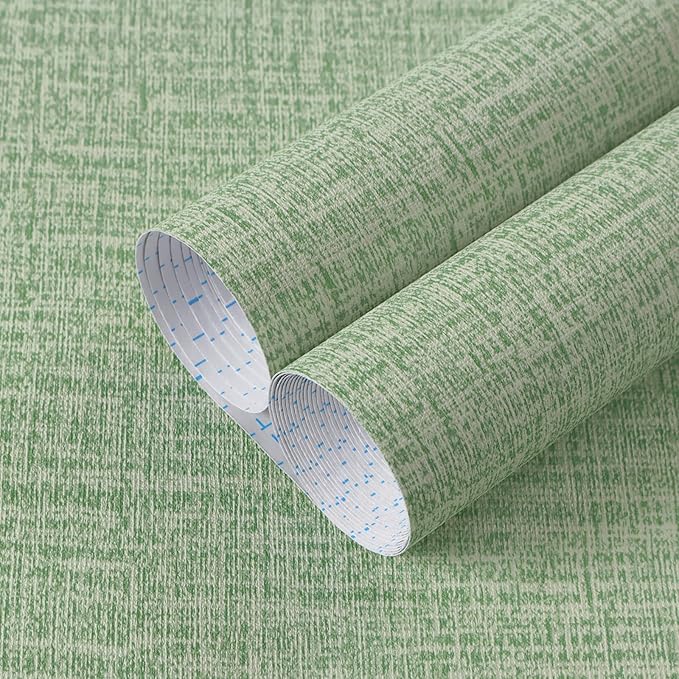 Guvana Grasscloth Peel and Stick Wallpaper Green Textured Contact Paper Modern Removable Self Adhesive Wall Paper Thicken Fabric Faux Linen Wallpaper for Bathroom Kitchen Countertop 197inx15.7in