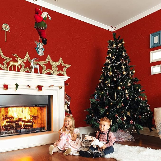 Abyssaly Red Silk Embossed Peel and Stick Wallpaper - Removable Self Adhesive Red Contact Paper - Waterproof Kitchen Vinyl Wrap Cabinet Furniture Textured Renter Friendly Wall Gift Paper 15.7" x 118"
