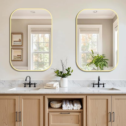 FICTOR Bathroom Vanity Mirror for Wall, 2 Pack 24" x 36" Rectangle Bathroom Mirror for Over Sink, Metal Framed, Hangs Horizontally or Vertically(Gold)