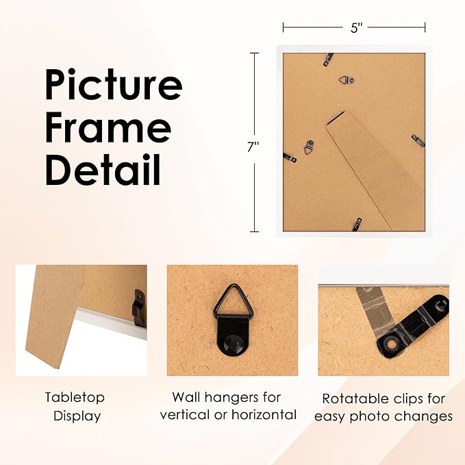 FIXSMITH 5x7 Picture Frame, White Photo Frame with HD Plexiglass, Display Pictures 4x6 with Mat or 5x7 Without Mat Multi Picture Frames Collage for Tabletop or Wall Display, 2 Pack