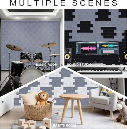 WoveN SounD Brick Acoustic Wall Panels Seamless Visual, High Density, Sound Proof Wall Decor, Noise Blocker Felt Wall Tiles for Home, Studio, Office & Focus Zones (Moon Gray), 16x12x0.4 Inch
