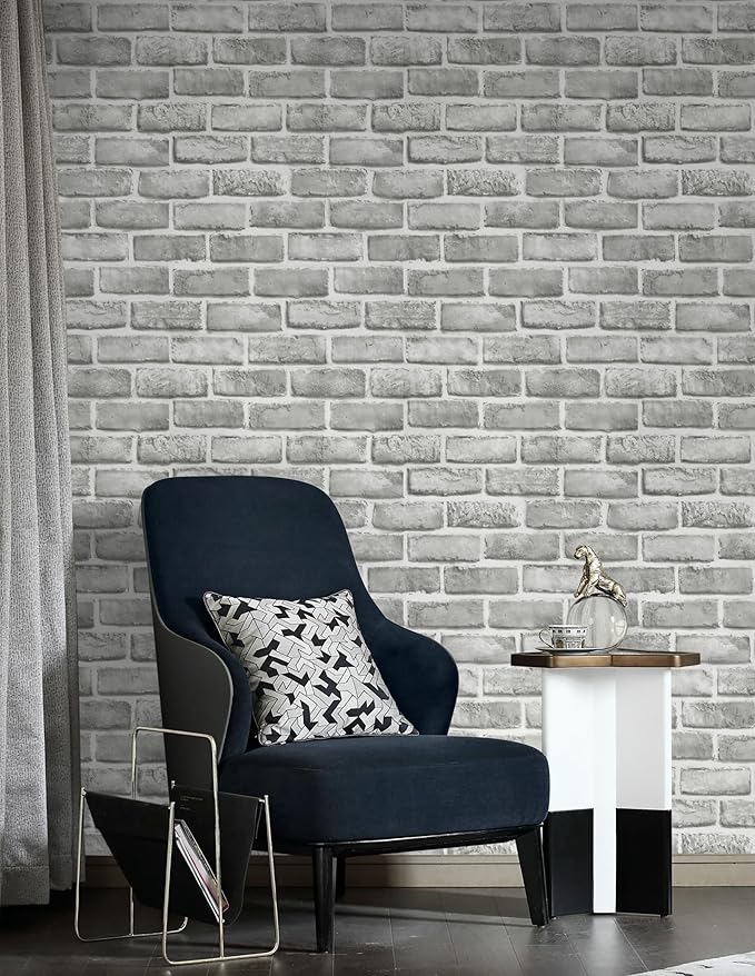 Guvana Grey Brick Wallpaper Peel and Stick Wallpaper 3D Brick Contact Paper Self Adhesive Wallpaper for Bedroom Modern Removable Wall Paper Vinyl Film Decor Backsplash Walls 17.3"×118"