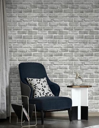 Guvana Grey Brick Wallpaper Peel and Stick Wallpaper 3D Brick Contact Paper Self Adhesive Wallpaper for Bedroom Modern Removable Wall Paper Vinyl Film Decor Backsplash Walls 17.3"×118"