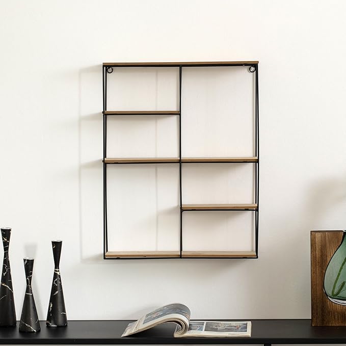 Vintiquewise Rectangular 4-Tier Floating Wall Shelf - Metal and Wood Wall-Mounted Display Shelf - Multi-Functional Wall Storage, Perfect for Entryway, Bathroom, Bedroom, Living Room, or Office